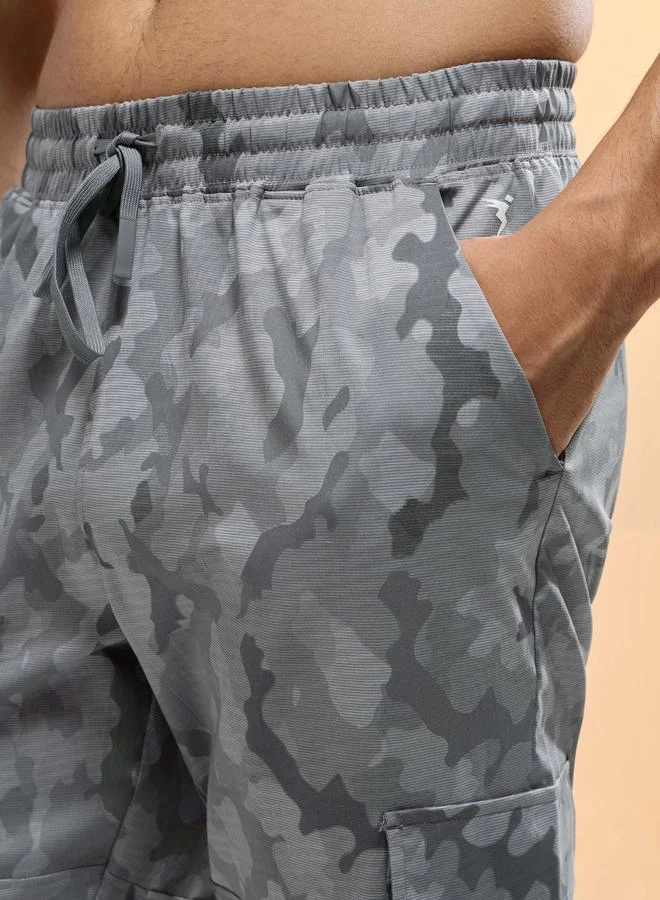 Technosport Men Printed Straight Fit Sports Cargo Trackpants